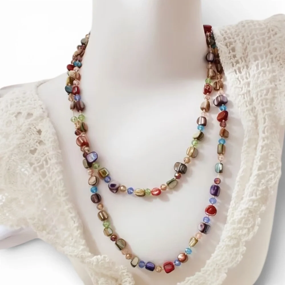 Multicolor Polished Stone Beaded Necklace NWT